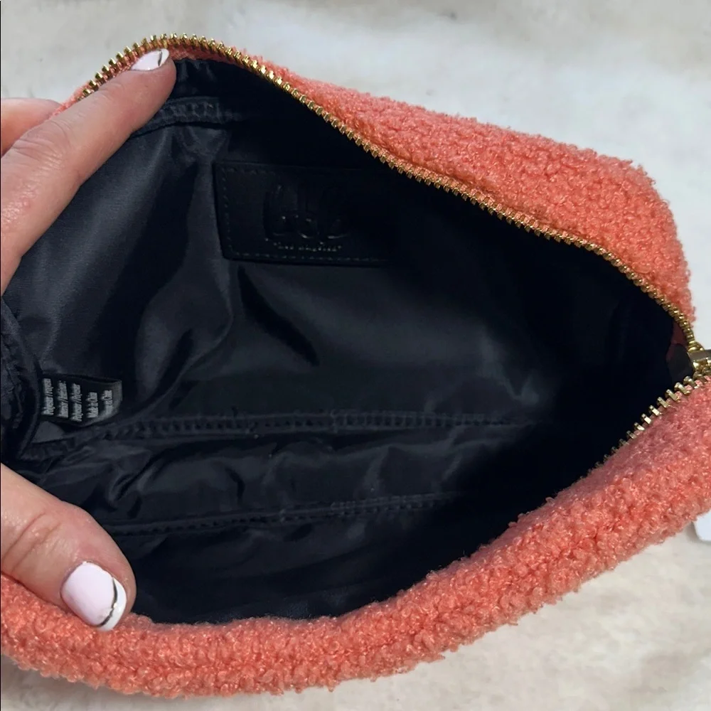 btb Los Angeles salmon color faux pearl LOVE makeup bag